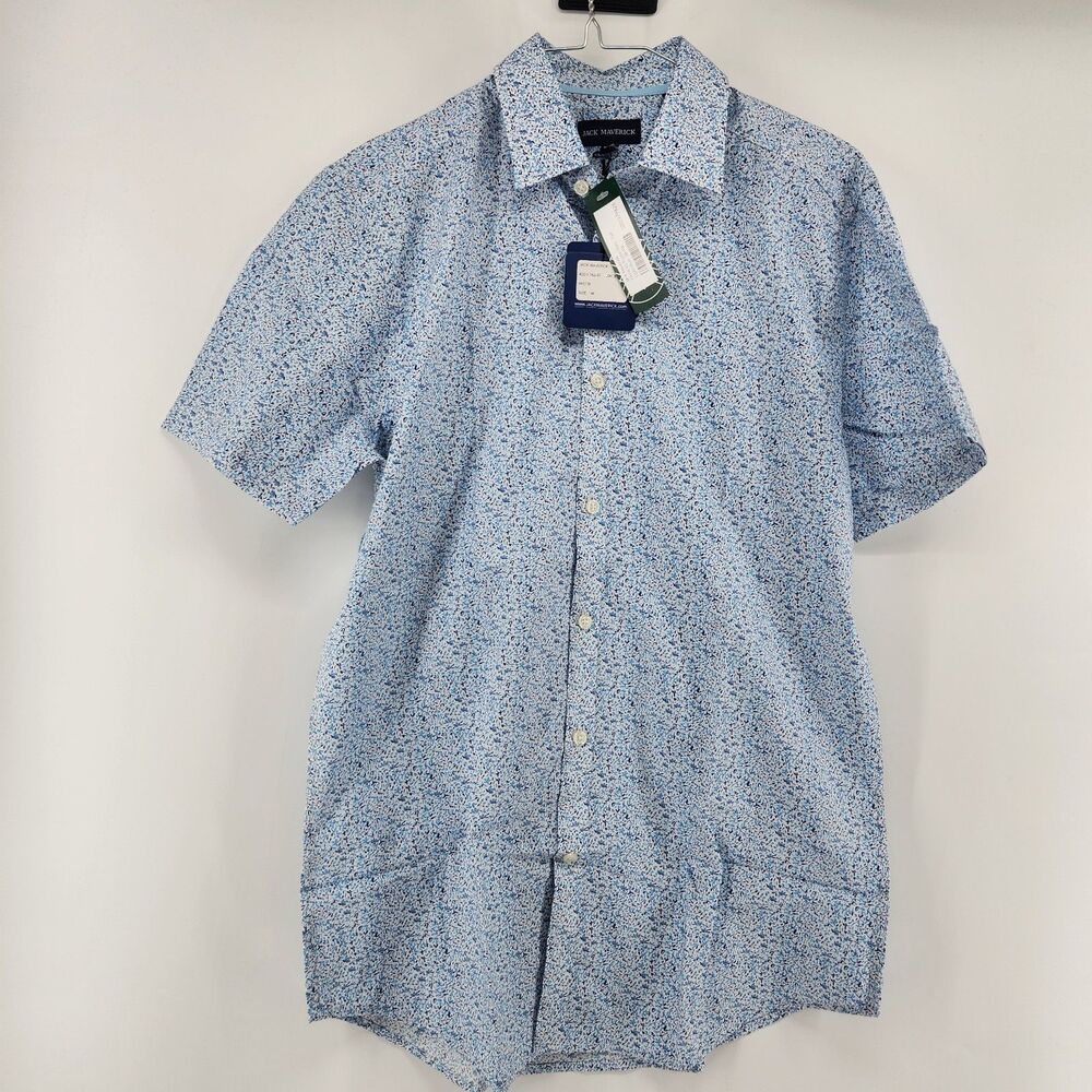 Jack Maverick Men's Light Blue Medium Tall Floral Short Sleeve Poplin Shirt NWT